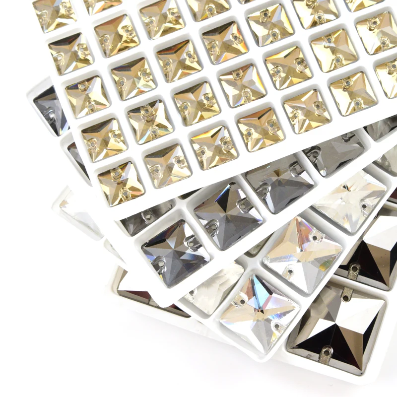 8,10,12,14,16,22mm  popular colors Square Sew on Rhinestones Glass Crystal  Flatback sew-on stone Beads Dress Craft Supplies