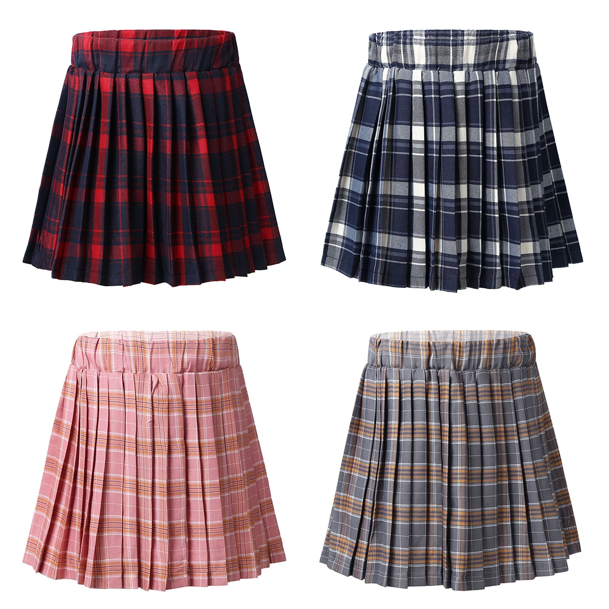 

Children Kids Plaid Skirt Girls School Uniform Elastic Waistband A-line Mini Pleated Skirt Teenage Girls JK Uniform Skirts