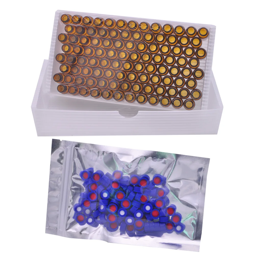 INTLLAB-Vial de cromatografía, viales Hplc de 2ml y tapa de rosca azul con agujero, 100 unids/lote por paquete