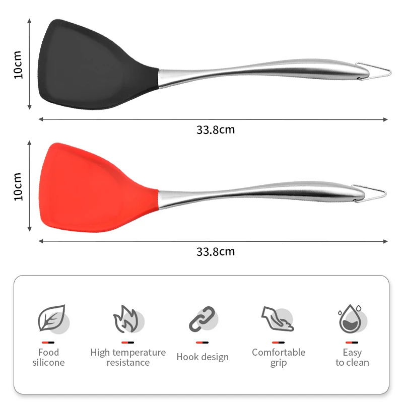 Silicone Wok Spatula Stainless Steel Cooking Turner Non-Stick Shovel Heat-Resistant Non-toxic Wok Turner Kitchen Accessories