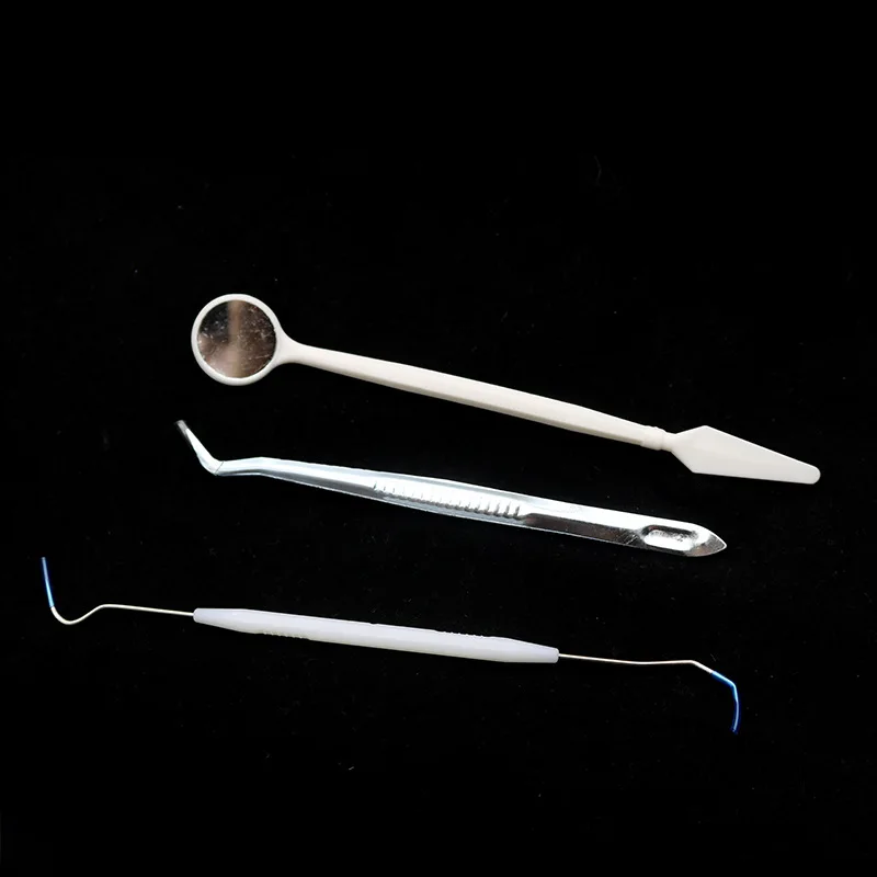 20sets Disposable Kit Oral Examination Dental Hygiene Set Mouth Mirror, Probe, Bib with Tie, Galvanized Tweezer, Tray