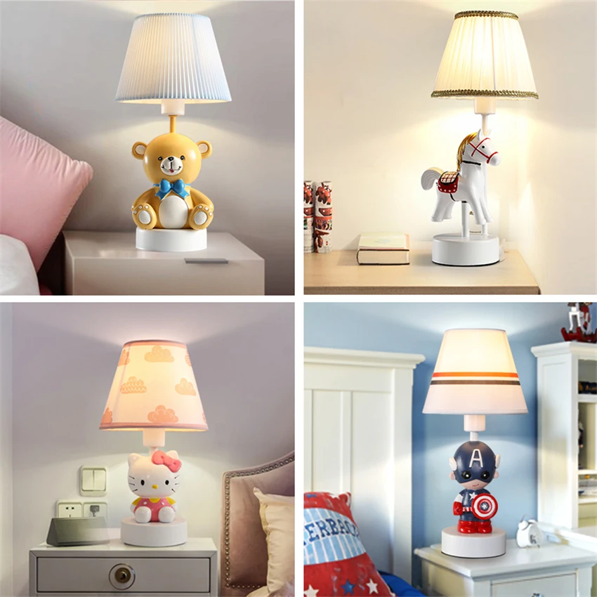 

Children's cartoon small table lamps bedroom living room desk modern minimalist fabric eye protection bear bedside table lights