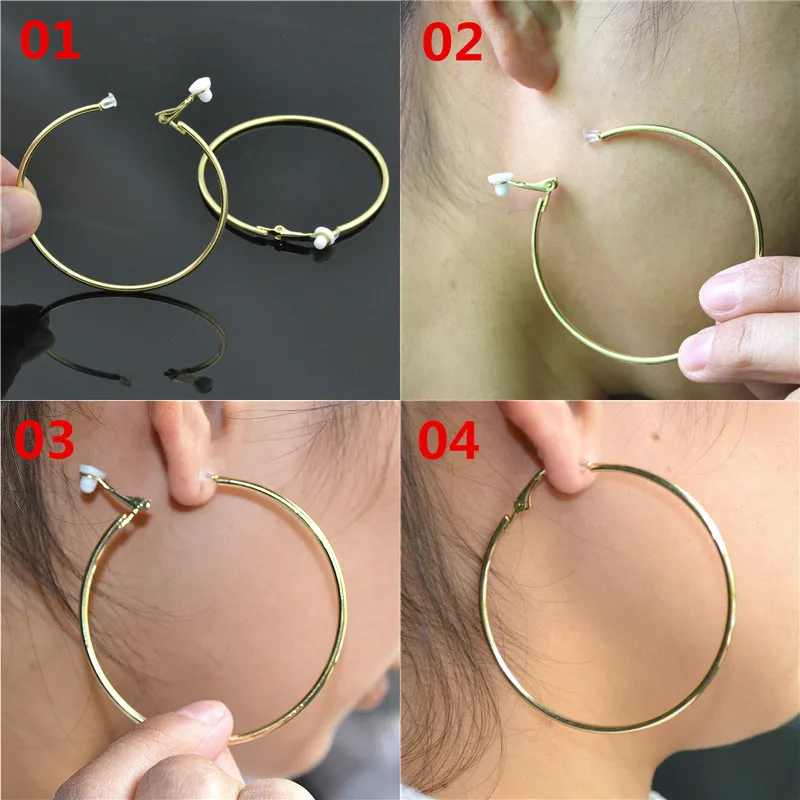 Ladies Earrings Big Circle Beaded Round Clip On Ear Without Piercing Fine Fashion Jewelry Street Trend Hoop Earrings for Women