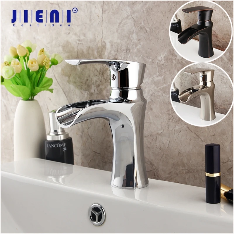 

JIENI Chrome Polish Deck Mounted Bathroom Faucet Tap 3 Colors Black ORB Nickel Brushed Basin Vessel Sink Water Mixer Tap Faucet