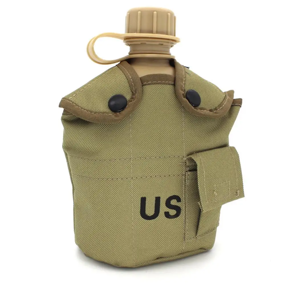 1L Outdoor Army Military Water Bottle Camping Hiking Picnic Canteen with Aluminum Cup Portable for Outdoor Travel