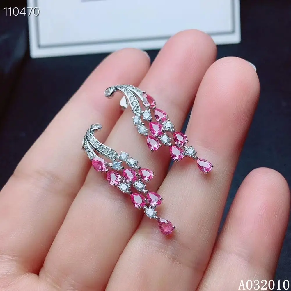 

KJJEAXCMY fine jewelry 925 sterling silver inlaid natural pink sapphire earrings popular girl new eardrop support test