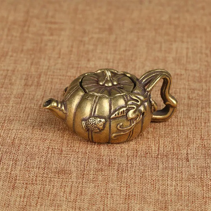 Gold Colours Copper Pumpkin Tea Pet Decoration Mini Small Teapot Cast Brass Pots Small Kung Fu Tea Home Decoration Ornaments