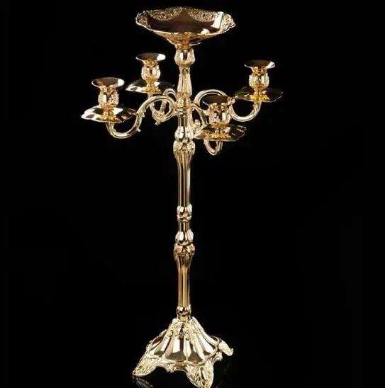 

Top rated gold plated floor candelabra 85cm metal candle holder, pure gold candleholder with nice flower bowl