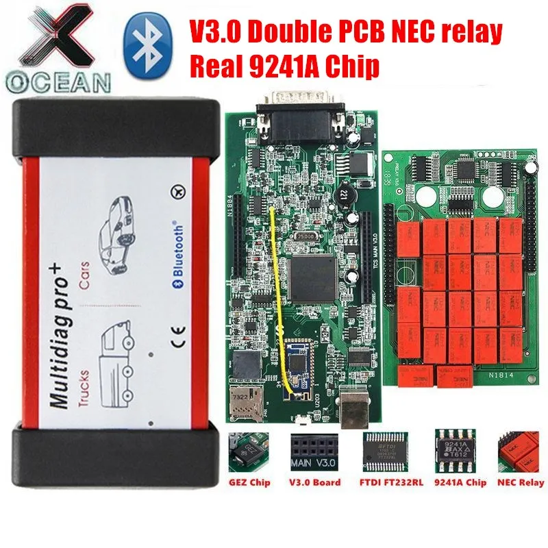 

TCS PRO Real 9241A Chip V3.0 NEC Relay 2017.R3 Car Diagnostic Scanner Tool multidiag pro+ double PCB BT Code Reader Best Quality