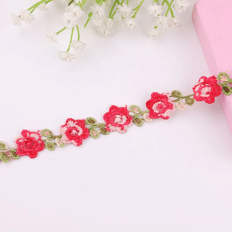 1/3/5Y Colorful Plum Bossom Flower Lace Trim For Knitting Wedding Embroidered Ribbon DIY Handmade Patchwork Sewing Supplies Craf