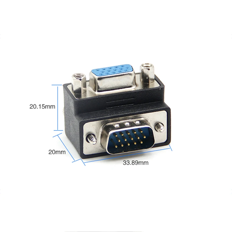 VGA 15 Pin Male To Female M/F 90 Degree Right Angled Adapter Cord Monitor Connector