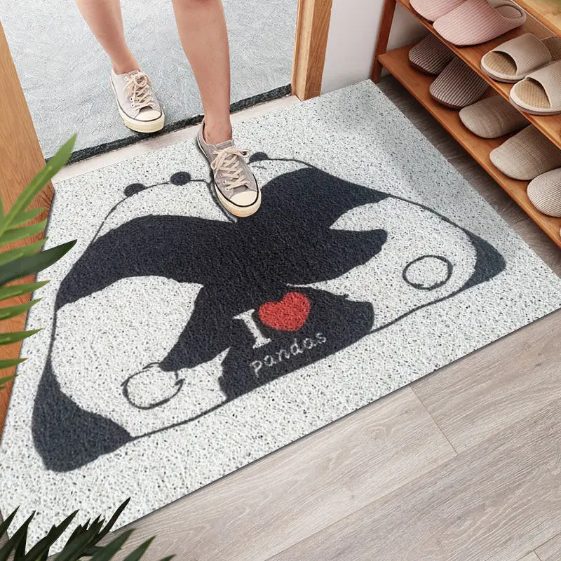 

Cartoon Panda Welcome Mats Sand Scraping Door Entrance Hallway Bath Non-Slip Rug Dust Removal Carpet Wire Loop Footpad Doormats