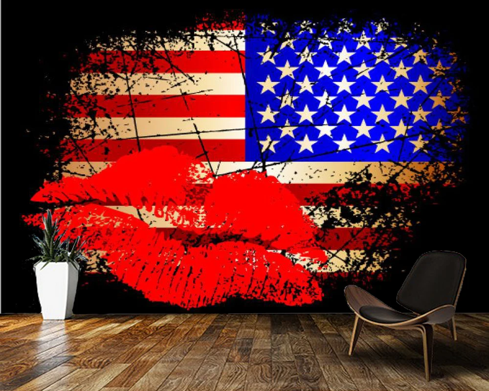 Papel de parede American flag with lip print modern abstract 3d wallpaper,living room bedroom wall papers home decor bar mural