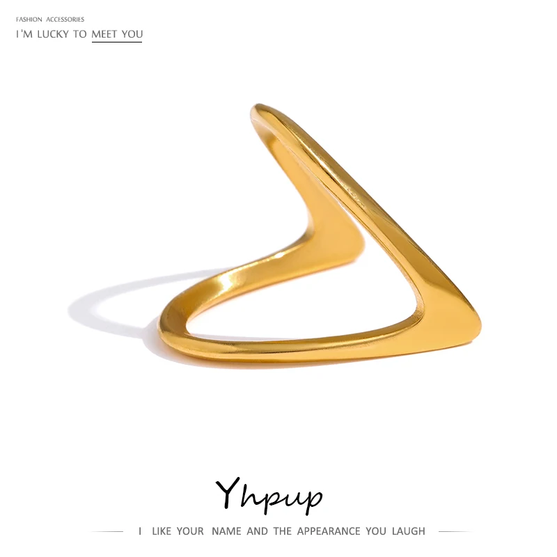 Yhpup Stainless Steel Geometric Rings Women Minimalist Metal Golden Finger Rings Waterproof Jewelry кольца для женщин Gift