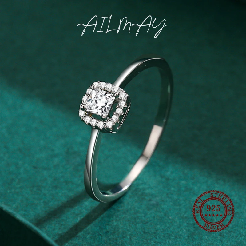 Ailmay Mode Geometrische Ontwerp Dazzling Zirconia 925 Sterling Zilveren Ringen Voor Vrouwen Bruiloft Engagement Fijne Vrouwelijke Sieraden