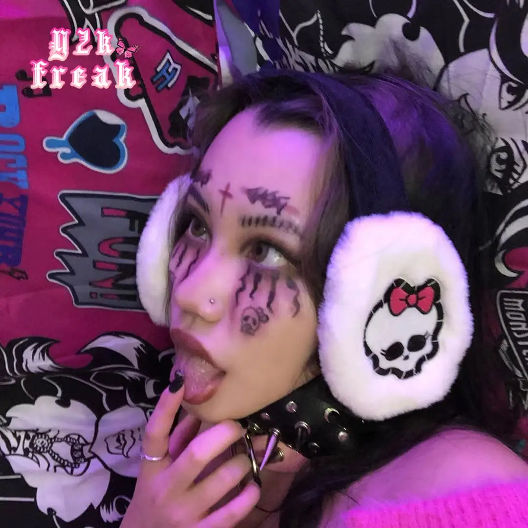 Y2K Freak Skull Punk Plush Earmuffs Super Warm Winter Accessories Rock Punk Rebellious Girl Headband Egirl Softgoth