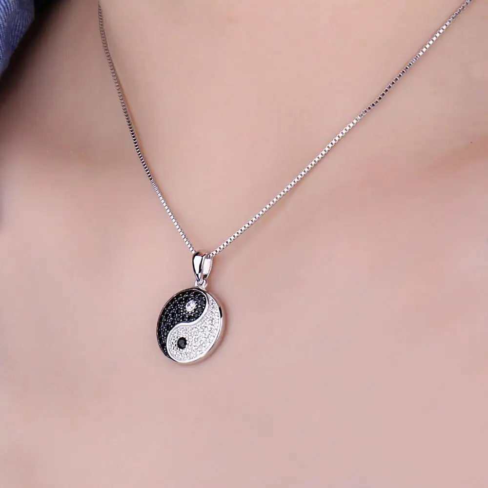 Jewelrypalace tai chi yin yang 925 prata esterlina pingente colar feminino natural preto spinel redondo pedra preciosa pingente sem corrente