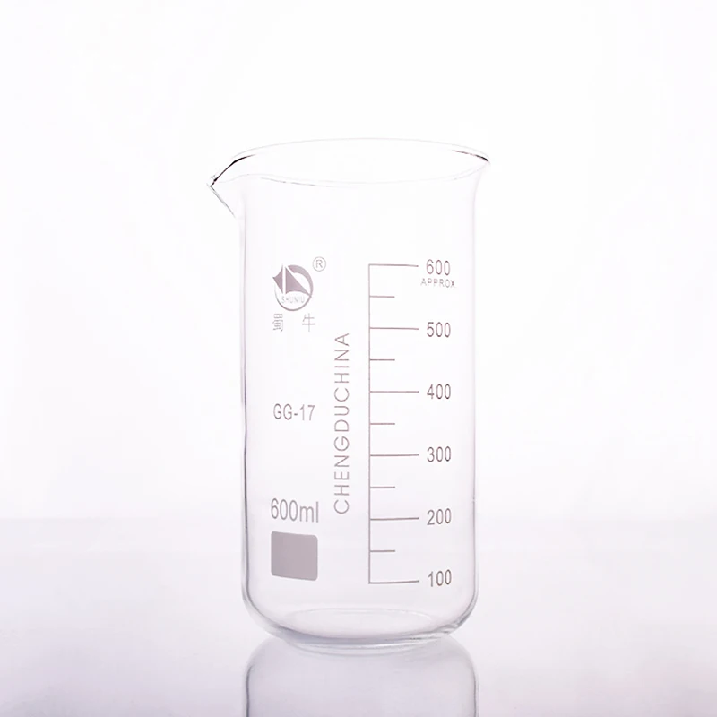 

Beaker in tall form,Capacity 600ml,Outer diameter=82mm,Height=170mm,Laboratory beaker