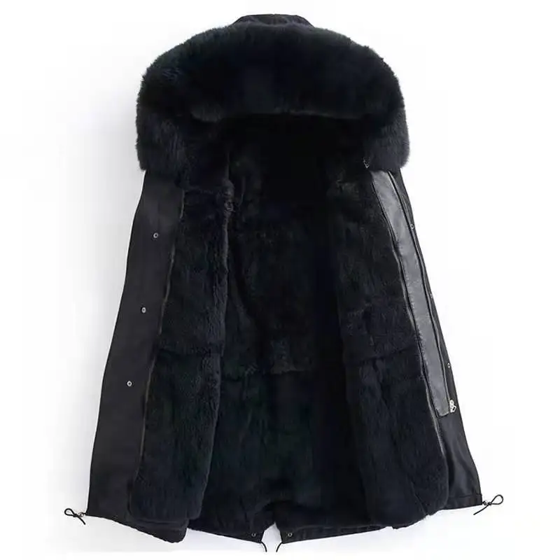 Winter Men\'s Long Waterproof Parka Natural Raccoon Fox Fur Collar Hood Real Rabbit Fur Liner Coat Jacket Mens Detachable