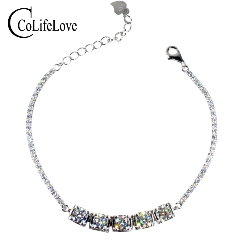 CoLife Jewelry 925 Silver Moissanite Bracelet 5 Pieces D Color Moissanite Silver Bracelet Sterling Silver Moissanite Jewelry