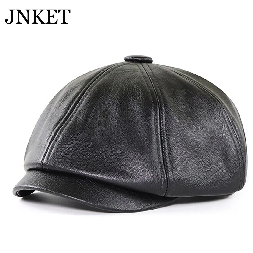 JNKET New Retro Unisex PU Leather Beret Hat Peaked Cap Casual Octagonal Cap Winter Hat Artistic Gatsby Cap Casquette