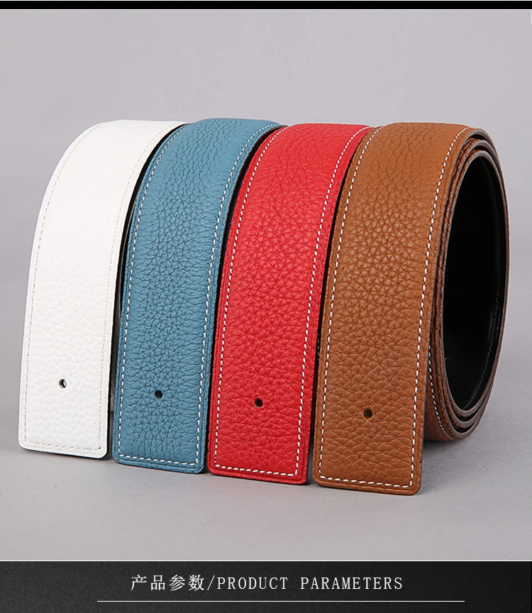 2022 WITHOUT BUCKLE gushuai men women 3.8cm belt same color line high quality cowskin genuine leather two sides free shipping