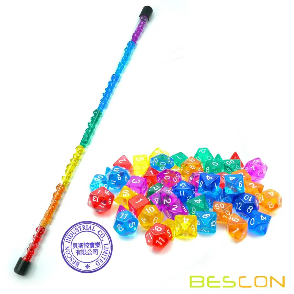 Bescon 49pcs Rainbow Gem Mini Polyhedral Dice Set in Long Tube, Rainbow RPG Dice 7X7pcs, Mini Gem Dice Set