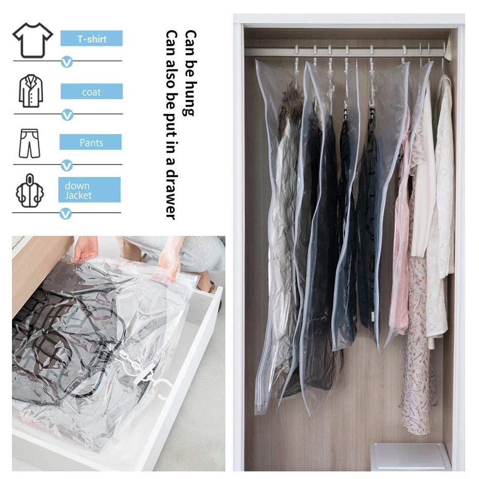 Hanging Organizer Vacuum Seal Storage Bag,for Clothes Storage Bag with Hanger,Space Saving Wardrobe Compressed Bag