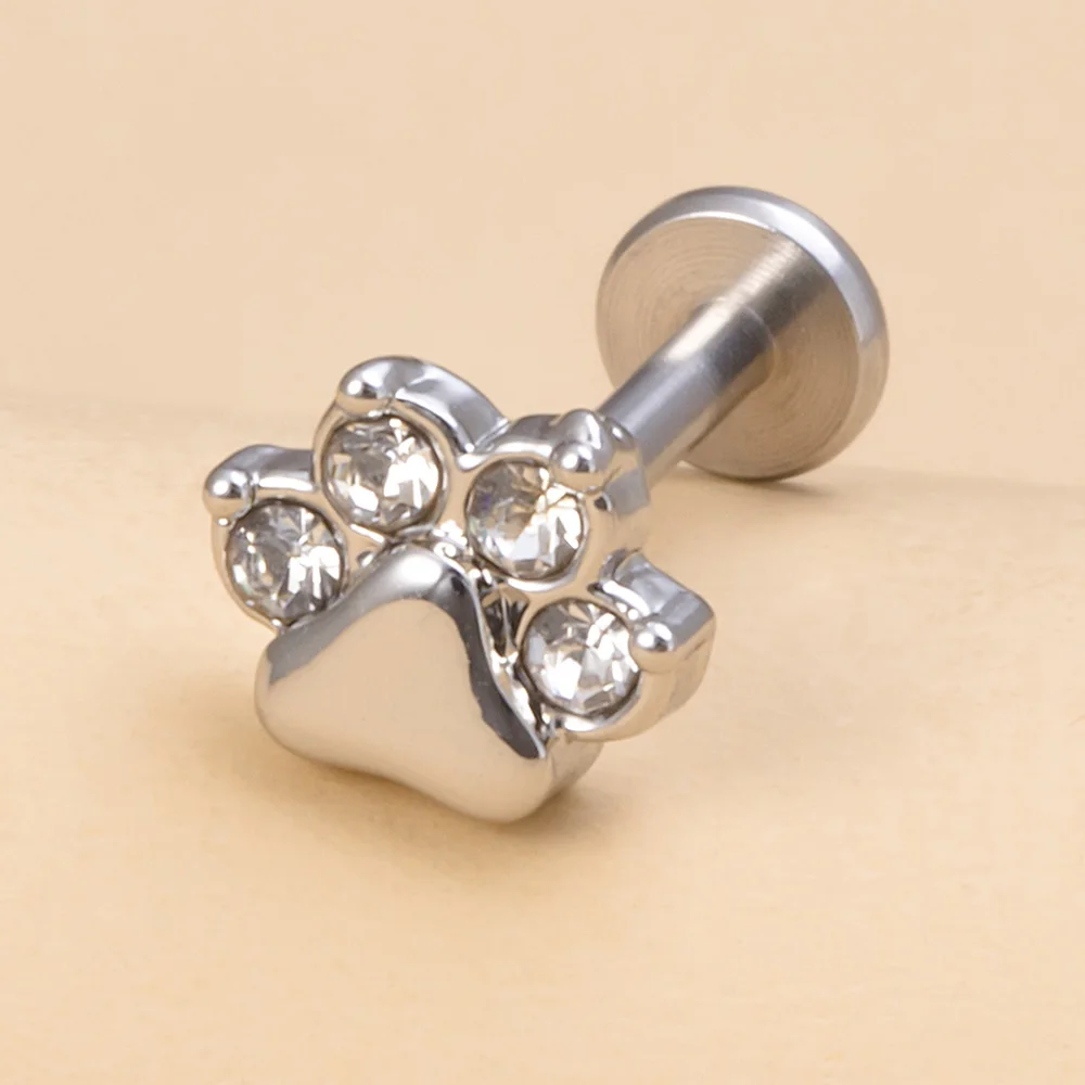 1PC Clear CZ Paw Labret Lip Stud Monroe Medusa Piercing Women 16G Stainless Steel Toe Helix Earrings Cartilage Tragus Piercing