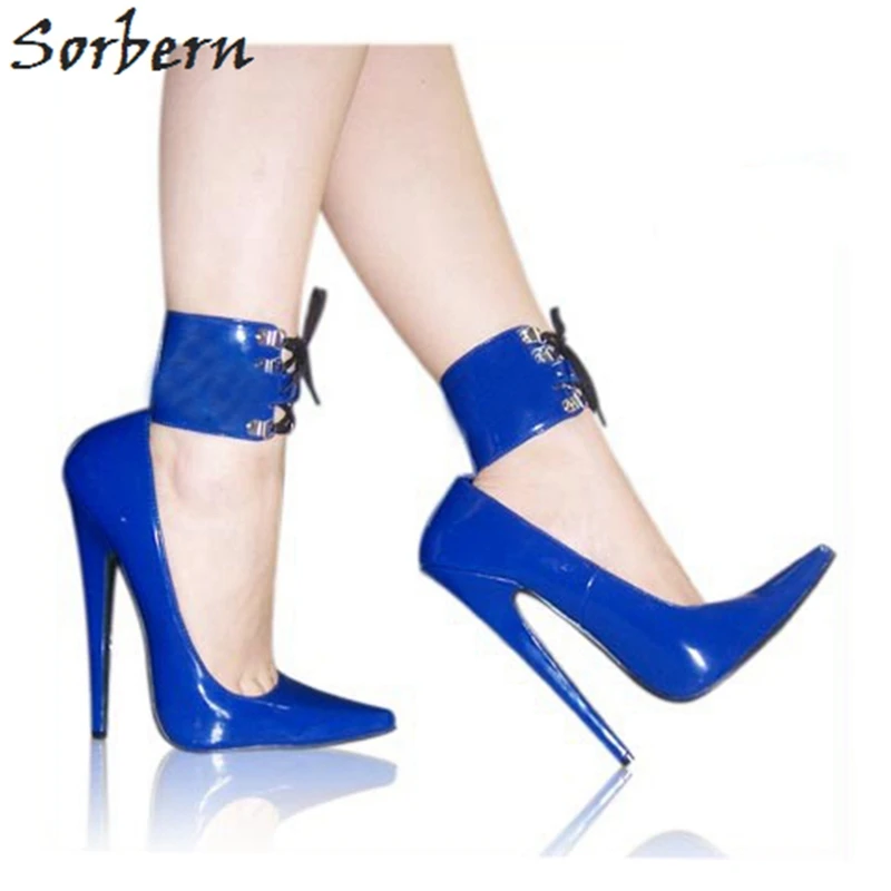 

Sorbern Sexy 18Cm High Heel Women Pump Fetish Shoes Pointed Toe Ankle Strap Lace Up Black Pumps Unisex Designer Heels Ladies