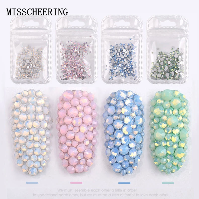 1pack Mixed Size (SS4-SS20) Crystal Colorful Opal Nail Art Rhinestone Decorations Glitter Gems 3D Manicure Books Accessory Tools