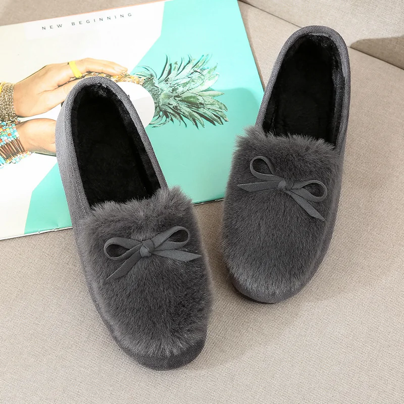 Women Shoes Loafers Winter Fur Slides Flat Shoes Warm Plush Peas Shoes Causal Slip On Shoes For Women Moccasins Fluffy Slippers