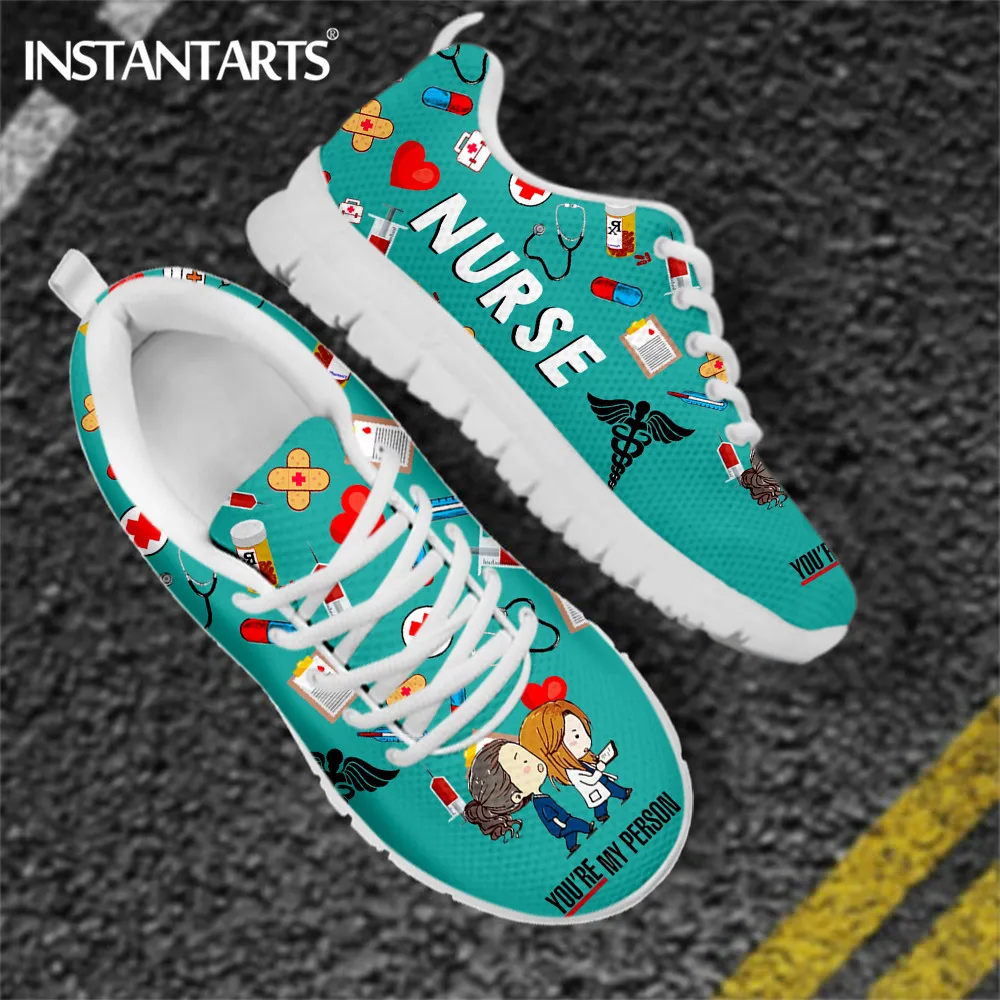 INSTANTARTS Women Nurse Shoes Personalized Grey's Anatomy Youre My Person Design Sneakers Female Lace Up Flats Walking Footwear