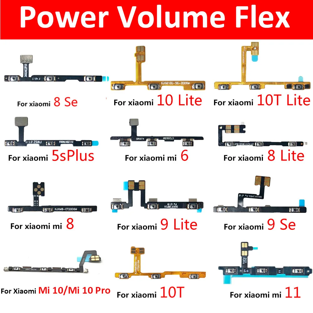 NEW For Xiaomi Mi 10T 11 Lite 5 6 8 5s Plus For Mi 11T Mi 10 Pro For Mi 9 Lite SE Power on/off Volume Key Button Flex Cable