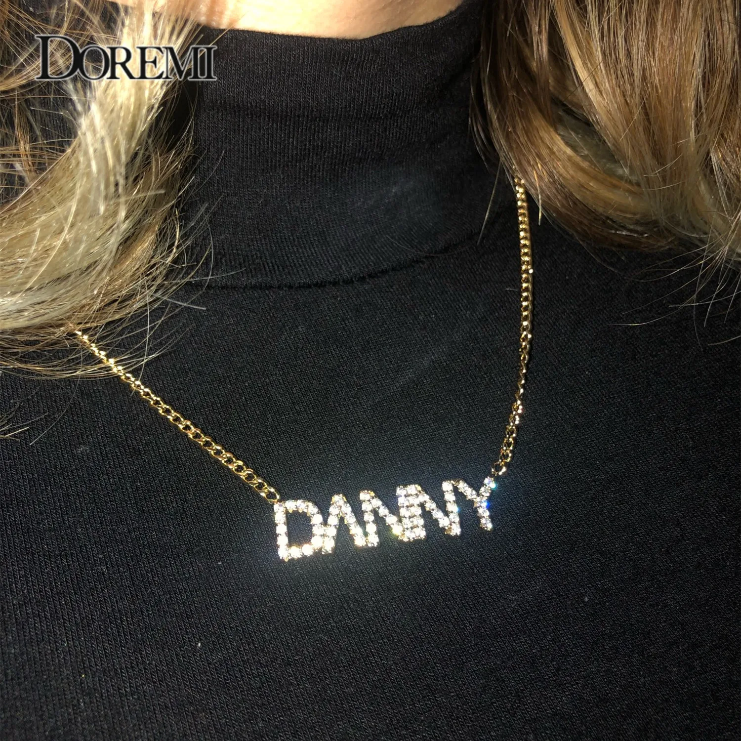 DOREMI 9mm Crystal Pendant Letters Necklace for Women Custom Jewelry Custom Name Necklaces Numbers Personalized Zirconia Pendant