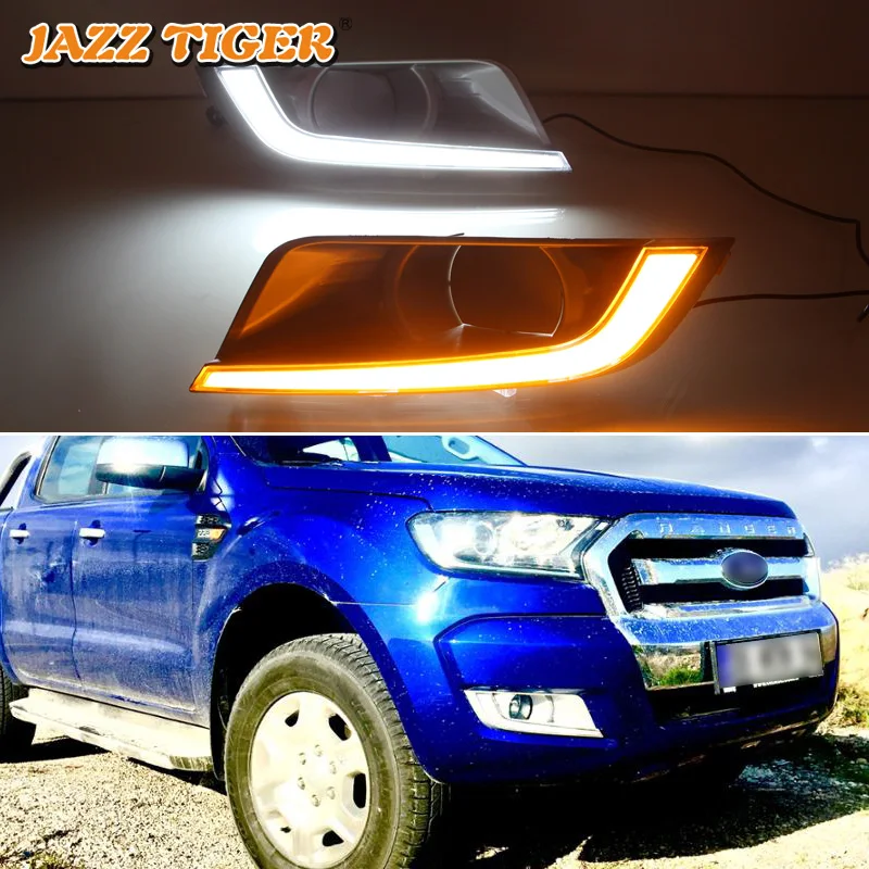 

12V LED Daytime running lights For Ford Ranger 2015 2016 2017 2018 Drl with turn signals for cars auto fog lights headlights