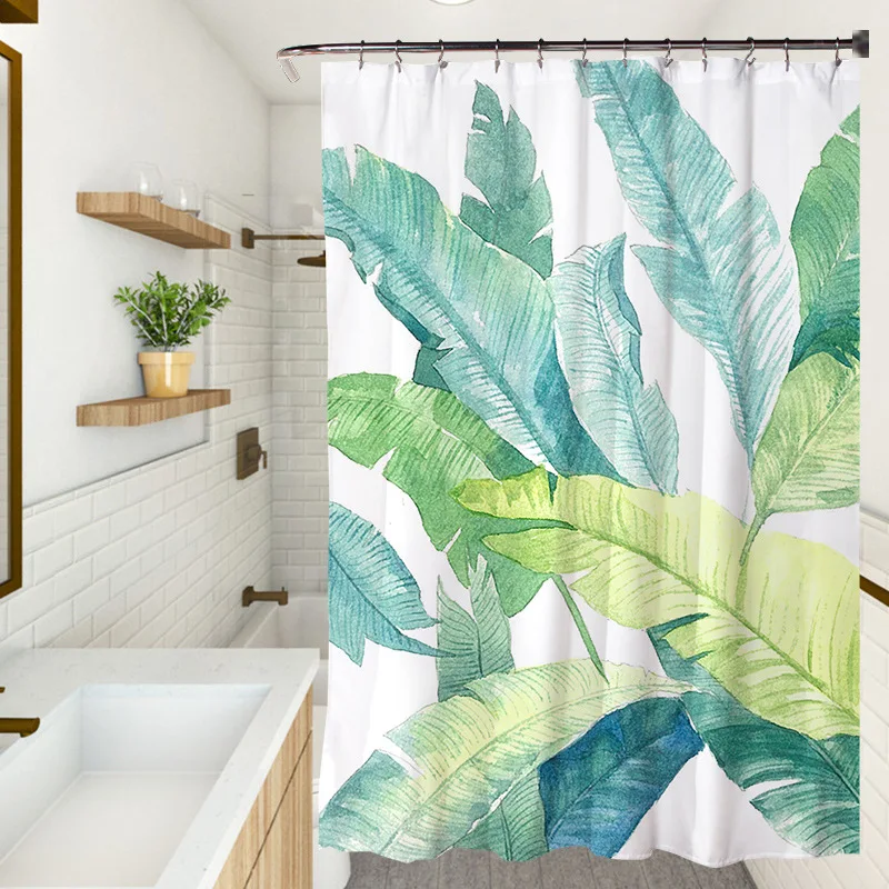 Flower Green Plant Shower Curtain Set Hook Bathroom Waterproof Polyester Cloth Natural Leaves 3D Printed Home Decor Bath Curtain