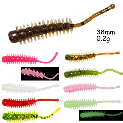 Soft Lures Micro Edible Silicone Bait Hiroko Caterpillar 38mm 0.2g 10pcs Jig Head Drop Shot Carp Fly Rock Fishing Lures