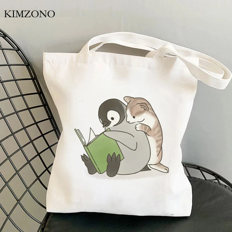 Bolsa de compras de pingüino, bolso de mano de lona, ecológico, de yute, sacola