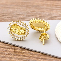 Nidin Hot Sale 28 Styles Classic Virgin Mary Stud Earrings For Women Crystal Copper Zircon Micro Pave Zircon Jewelry Gift