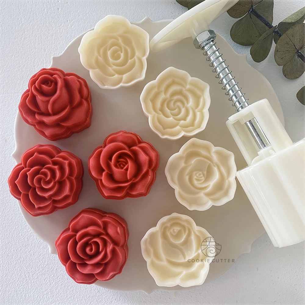 Rose Shape Mooncake Mold Valentines Day Mold  Hand-Pressure Moon Cake Mould DIY Decoration Baking Tools Kitchen