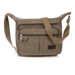 Retro Travel men's Shoulder Bag Flip Solid Color Casual Messenger Canvas Fashion Zipper Multifunctional Male Crossbody Bag