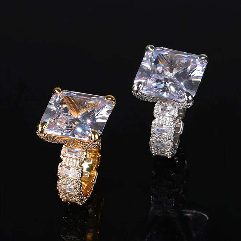 Hip Hop Claw Setting Big CZ Stone Bling Ice Out Geometric Square Men Finger Rings Women Fashion Jewelry Gift Drop Shipping