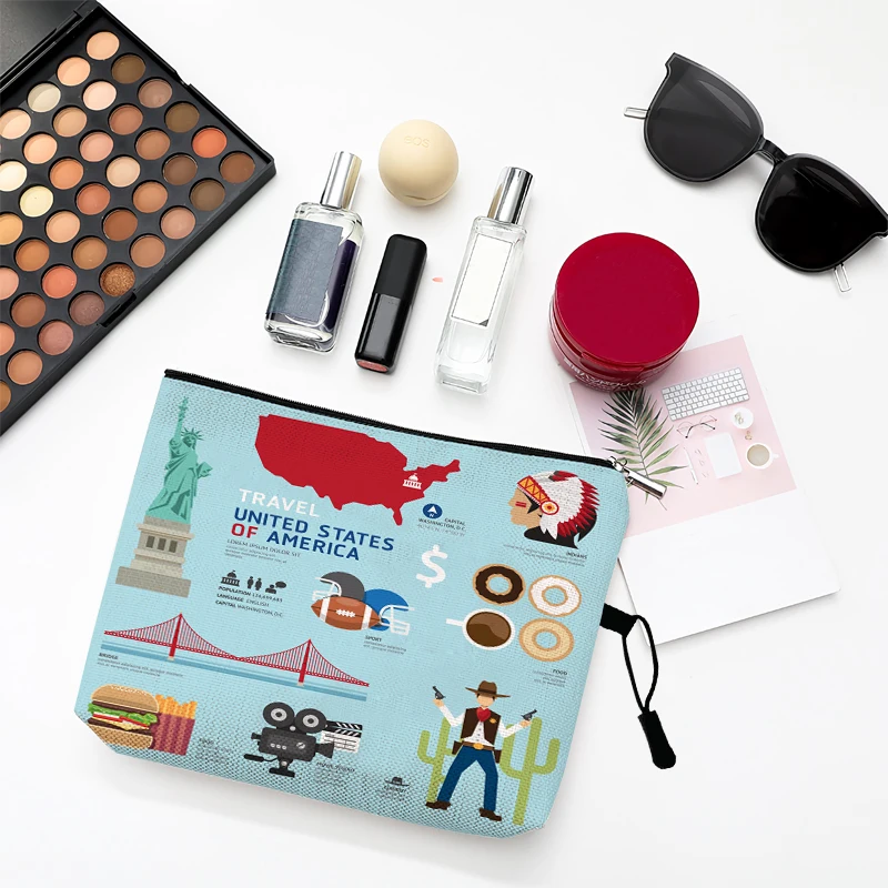 World Traveling Countries Famous Scenic Spot Features Girl Makeup Bag Women Cosmetic Bag Women Toiletries Organizer Storage