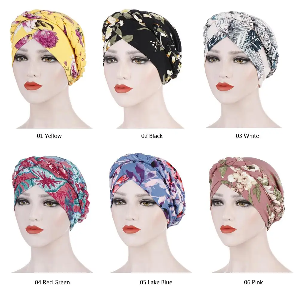 Flower Print Muslim Turban Scarf For Women Islamic Inner Hijab Caps Arab Wrap Braid Hat Head Bonnet Beanie Covers Femme Musulman