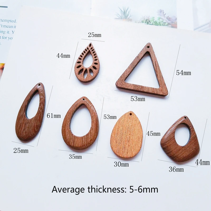 Diy Jewelry Accessories Natural Wood Geometric Texture Retro Brown Drop-shaped Circular Triangle Handmade Earrings Pendants