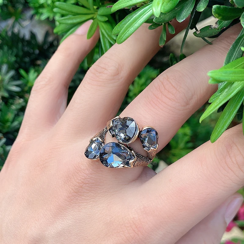 Kinel Unique Well-cut Glass Crystal Vintage Rings For Women Antique Gold Water Drop Zircon Rings Boho Jewelry Party Accessories