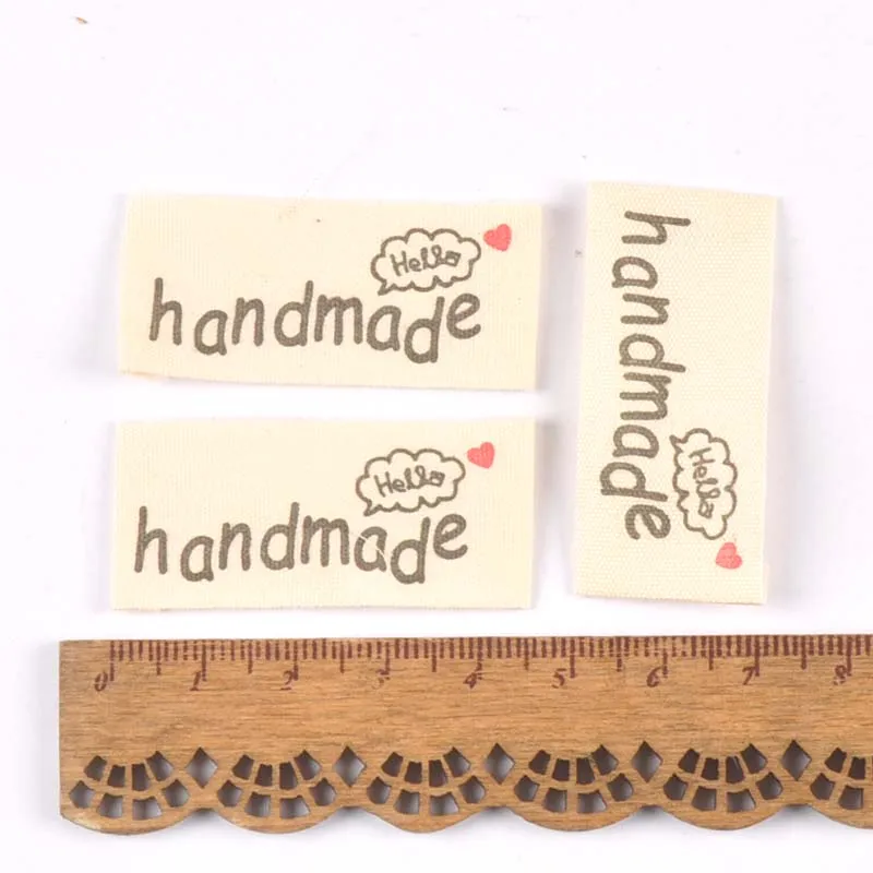 50pcs Mixed Beige Handmade Printed Cotton Woven Labels For Clothing Care Label Washable Garment Tags Sewing Accessories c2395