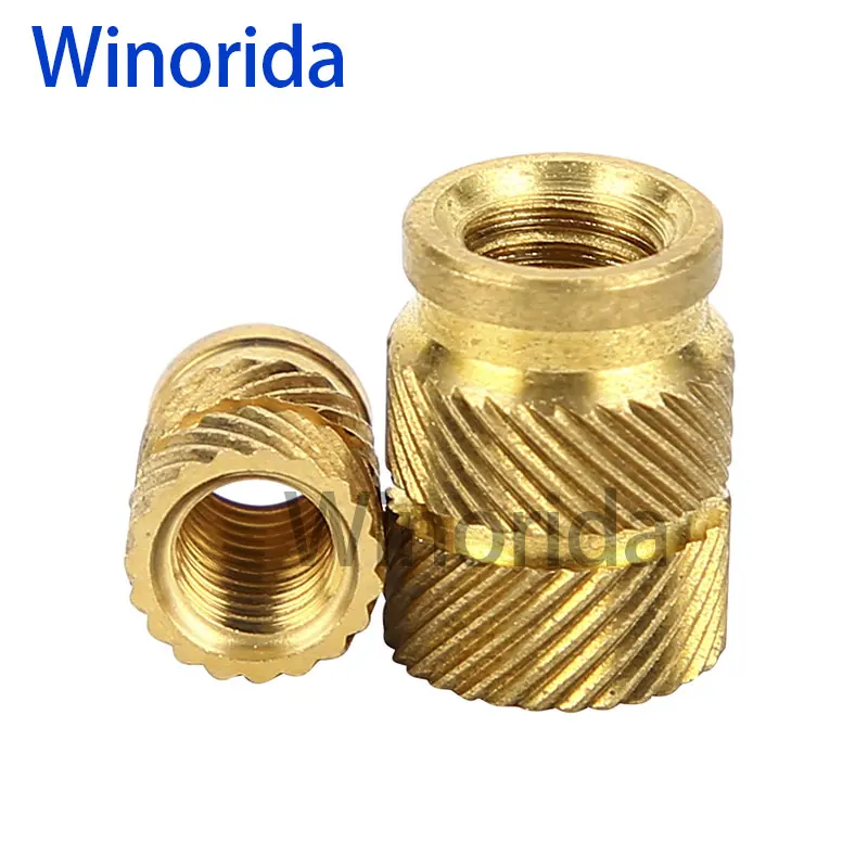 Brass Hot Melt Inset Nuts Heating Molding Copper Thread Inserts Nut SL-Type Double Twill Knurled Injection Brass Nut M2M3 100Pcs