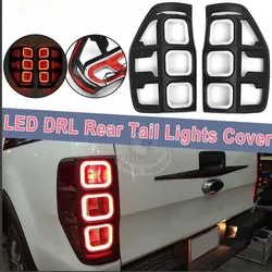 ABS Matte Black Taillight Cover Decoration Panle Fit  For Ford Ranger T8 T7 T6 2012-2020 Rear Lamps Cover With LED